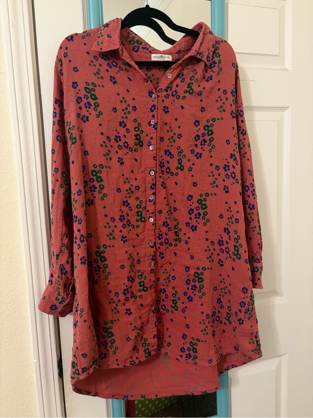NATURAL LIFE Rose Pink Floral Button-Up Tunic
